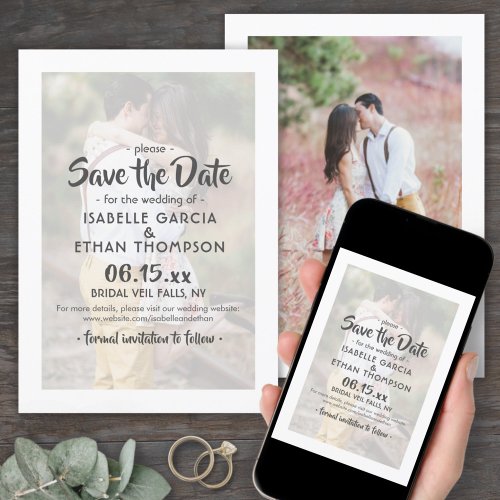 Stylish Typography Overlay Modern 2 Photo Wedding Save The Date