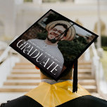 Stylish Typography Overlay Photo Graduate Graduation Cap Topper<br><div class="desc">Simple photo keepsake graduation cap topper. Design features a picture of the grad,  the text GRADUATE in stylish typography,  their name and class year.</div>