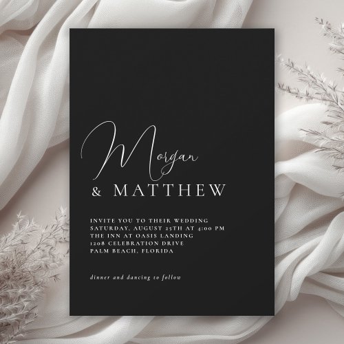 Stylish Typography Simple Minimal Black Wedding Invitation