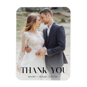 stylish typography wedding photo thank you magnet