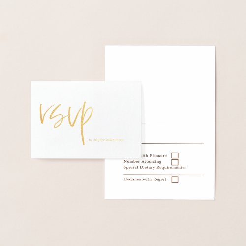 Stylish Typography Wedding RSVP Typography Gold Foil Card