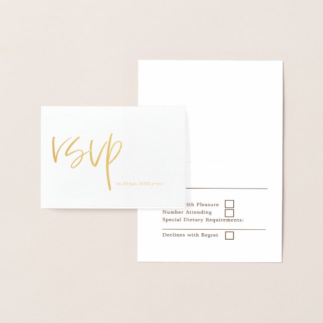 Stylish Typography Wedding RSVP Typography Gold Foil Card (Display)