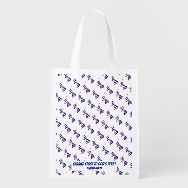 Stylish UK UNION JACK FLAG Scripture Bible Isaiah Grocery Bag (Front)