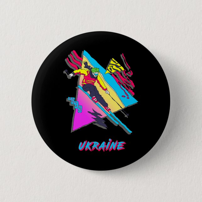Stylish Ukraine Skiing Adventure Graphic  Button (Front)