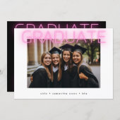 stylish ultra chic neon pink school grad photo announcement (Front/Back)