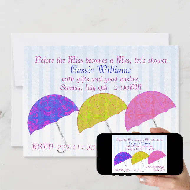 Stylish Umbrellas Bridal Shower Invitation Zazzle