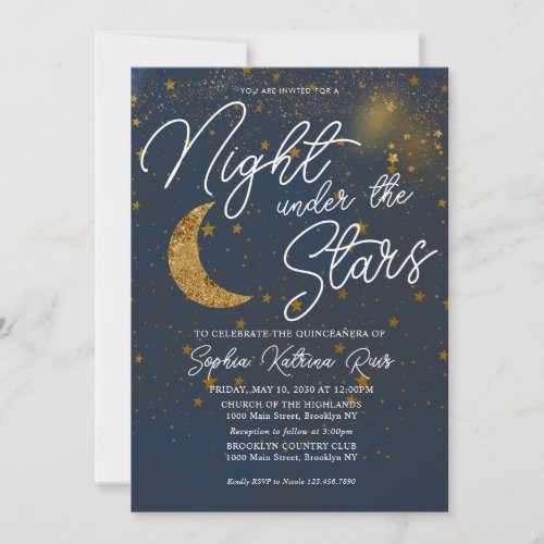 Stylish Under the Stars Blue Gold Moon Quinceañera