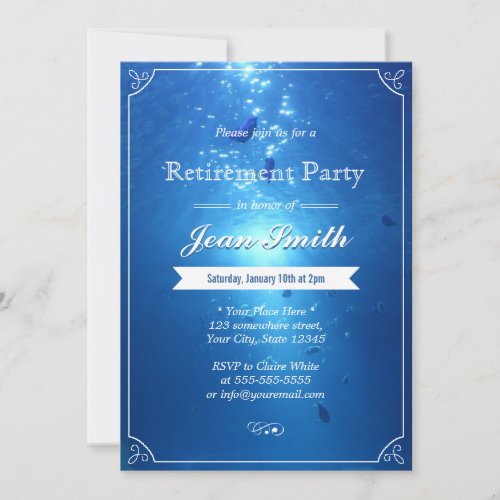 Stylish Undersea Blue Retirement Party Invitations 5" X 7" Invitation Card