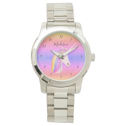 Stylish Unicorn Rainbow Monogram Womens Watch