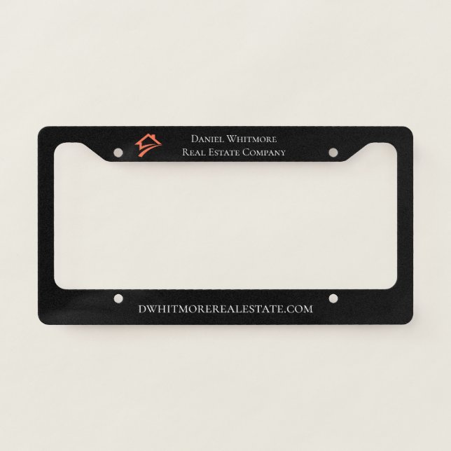 Stylish Unique Black Real Estate Agent License Plate Frame (Front)