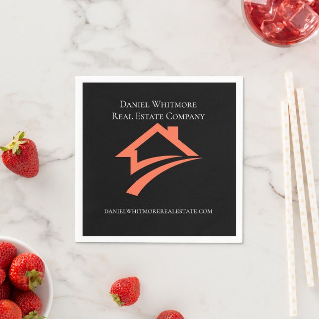 Stylish Unique Black Real Estate Agent Napkins (Insitu)