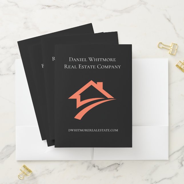 Stylish Unique Black Real Estate Agent Pocket Folder (In Situ)