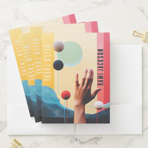 Stylish Unique Collage Photo l Modern Hello Hand  Pocket Folder