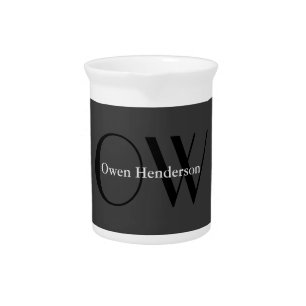 Stylish Unique Gray Black Monogram Beverage Pitcher