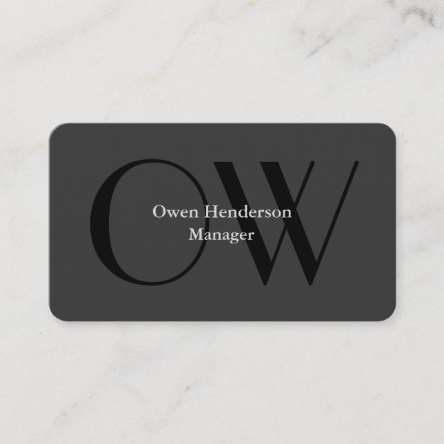 Stylish Unique Gray Black Monogram Business Card (Front)