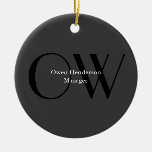 Stylish Unique Gray Black Monogram Ceramic Ornament (Front)