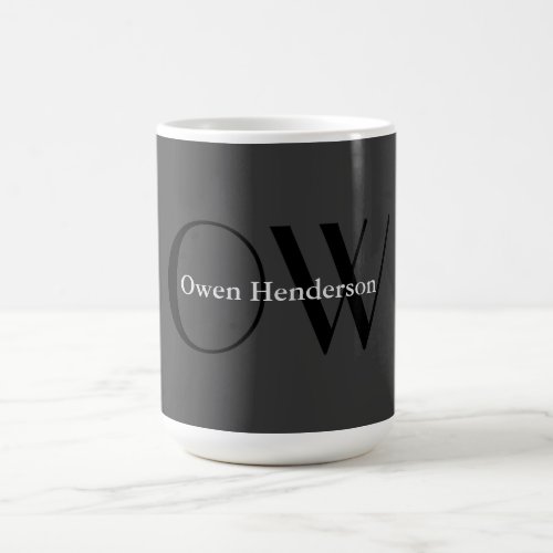Stylish Unique Gray Black Monogram Coffee Mug