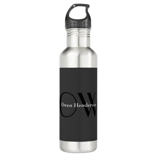 Stylish Unique Gray Black Monogram Stainless Steel Water Bottle