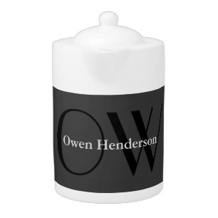 Stylish Unique Gray Black Monogram Teapot