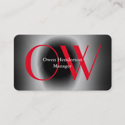 Stylish Unique Gray Black Red Monogram Business Card