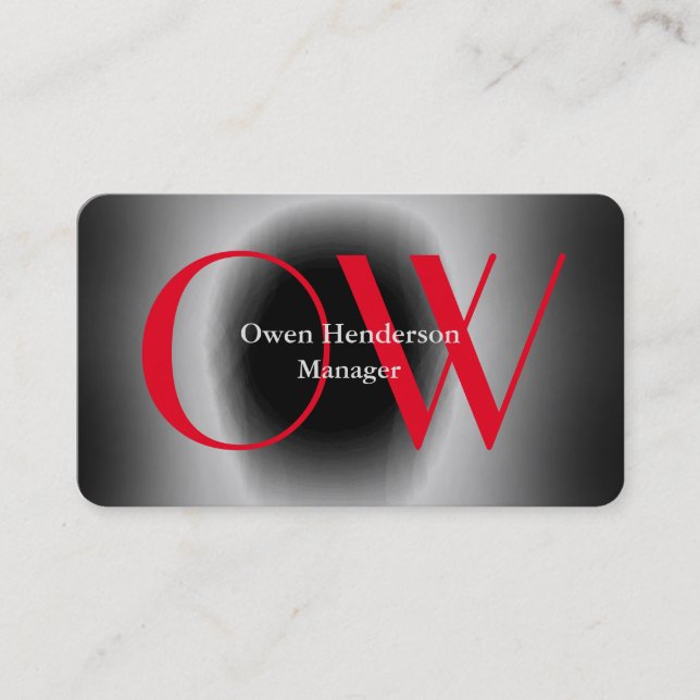 Stylish Unique Gray Black Red Monogram Business Card (Front)
