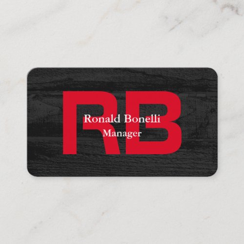 Stylish Unique Gray Wood Red Monogram Manager Business Card