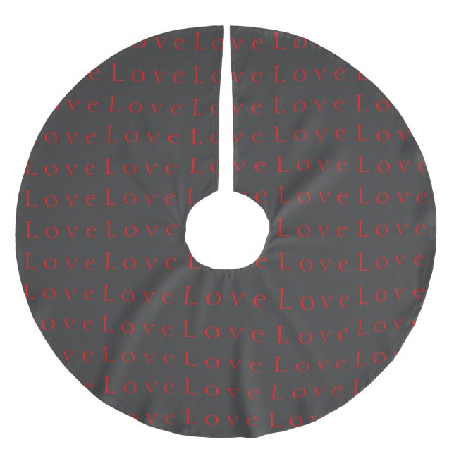Stylish Unique Grey Red Love Wedding Brushed Polyester Tree Skirt (Front)