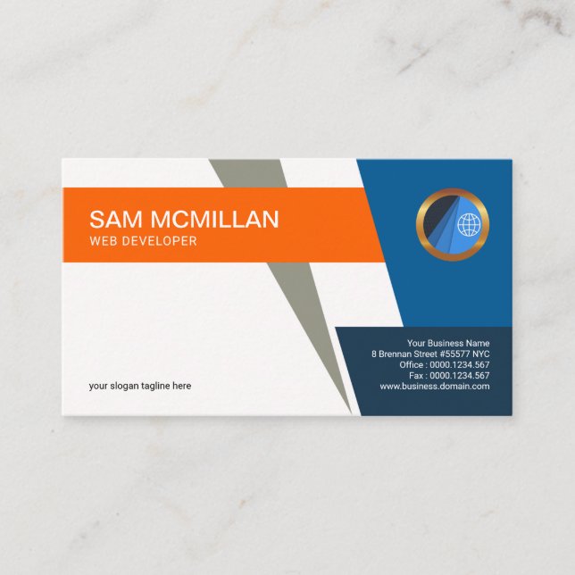 Stylish Unique Grey Thunderbolt Arrow Modern Web Business Card (Front)