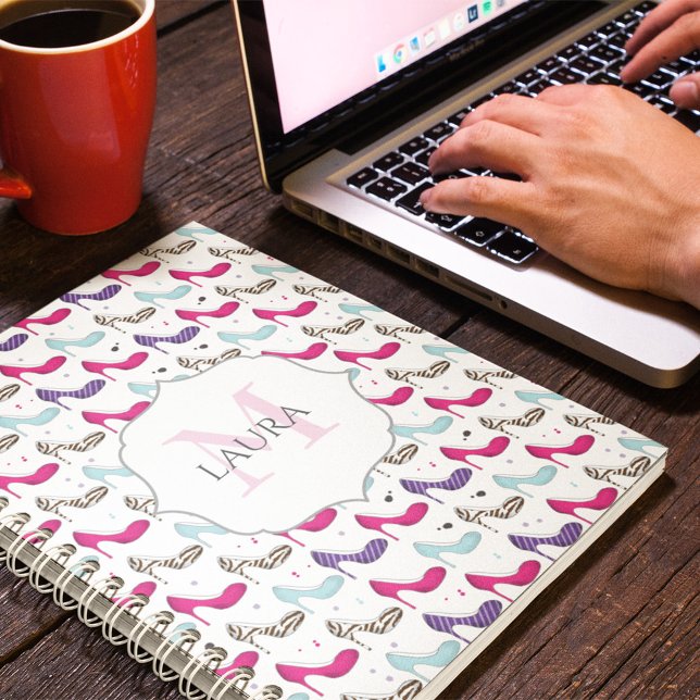 Stylish Unique Modern Girly Cute High Heel Shoes Notebook (Colorful high heeled shoes monogrammed notebook. )
