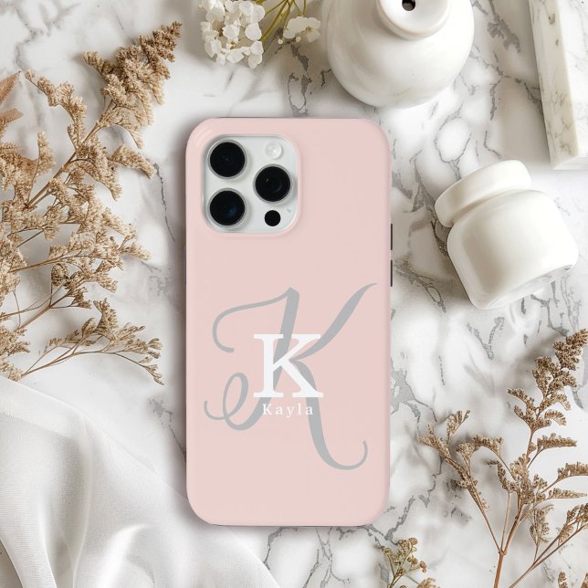 Stylish Unique Monogram Feminine Blush Pink Case-Mate iPhone Case (Creator Uploaded)