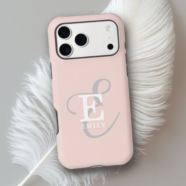 Stylish Unique Monogram Name Feminine Blush Pink Case-Mate iPhone Case (Personalize with your name and monogram initial)