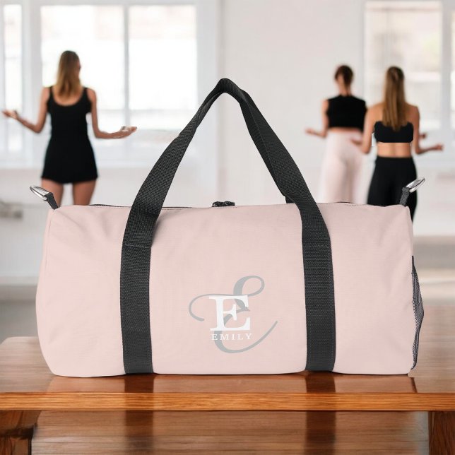 Stylish Unique Monogram Typography Blush Pink Duffle Bag (Creator Uploaded)