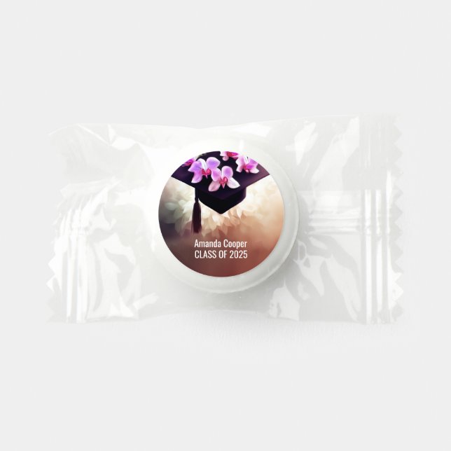Stylish Unique Orchids Graduation Life Saver® Mints (Front)