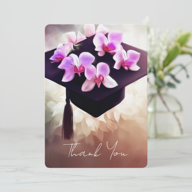 Stylish Unique Orchids Graduation Thank You Card (Standing Front)