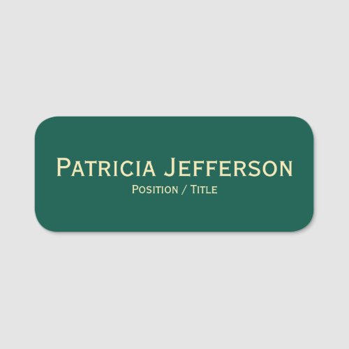 Stylish Unique Pine Green  Gold Text Professional Name Tag