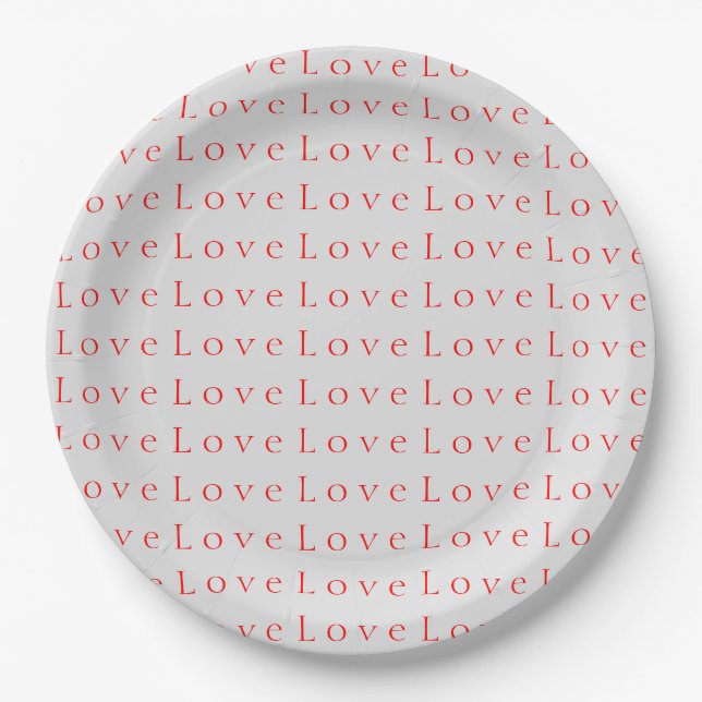 Stylish Unique Red Love Wedding Paper Plates (Front)