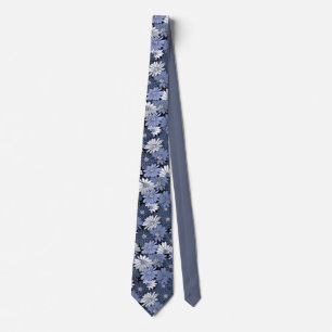 Stylish Unusual Blue Gray Polka Dot Flowers Neck Tie