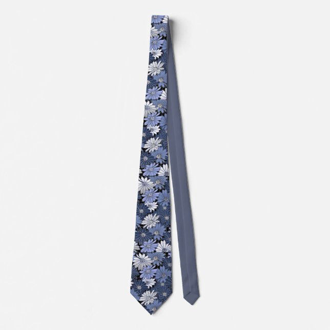 Stylish Unusual Blue Gray Polka Dot Flowers Neck Tie (Front)