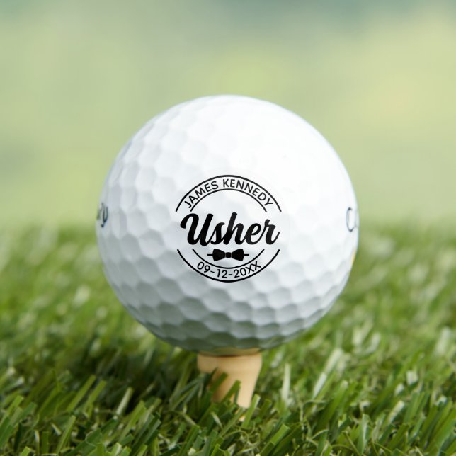 Stylish Usher Personalized Wedding Party Gift Golf Balls (Insitu Tee)