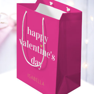 Stylish Valentine's Day Heart Custom Name Pink Medium Gift Bag