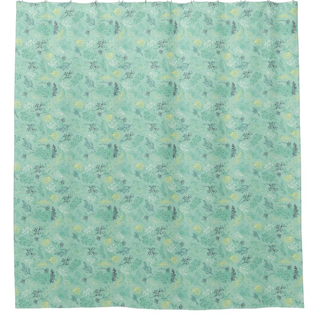 Stylish various foliage green pattern shower curtain (Front)