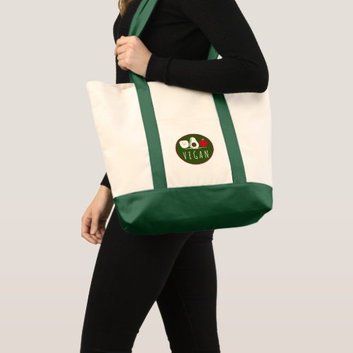 Stylish Vegan Quote Simple Fruit Motifs Green Oval Tote Bag