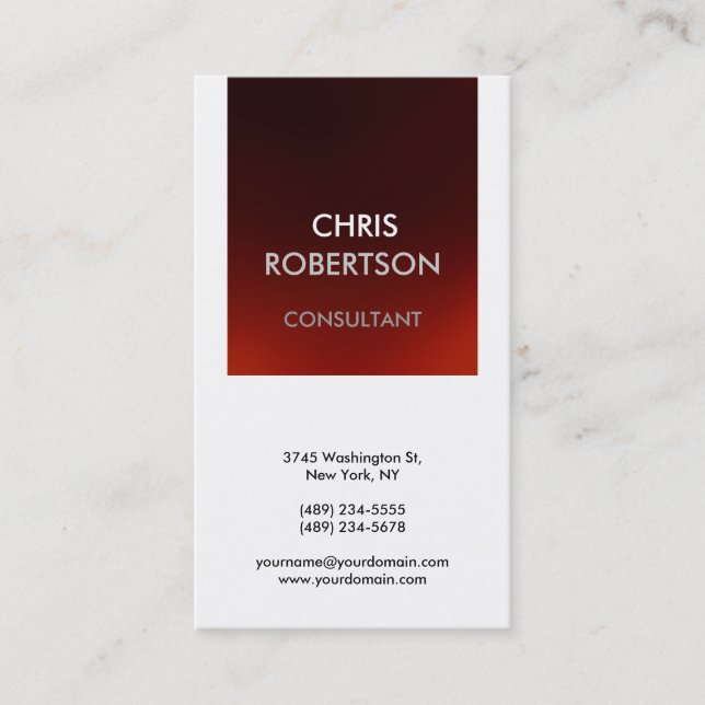 Stylish Vertical Black White Red Business Card (Front)
