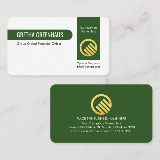 Stylish Vertical Green Line Private Enterprise Business Card (Front/Back)