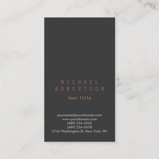 Stylish Vertical Grey Plain Simple Business Card (Front)