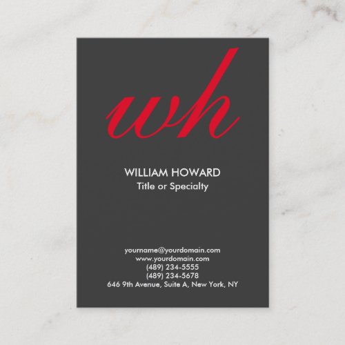 Stylish Vertical Modern Monogram Grey Red Business Card