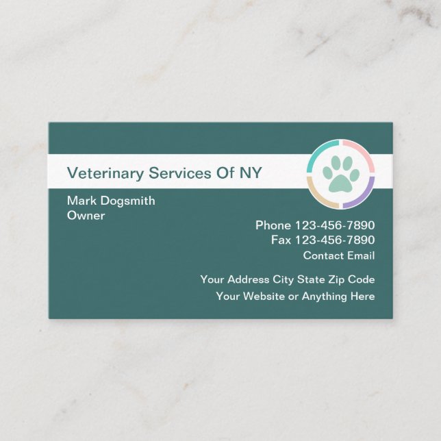 Stylish Veterinarian Veterinary Services Business Card (Front)