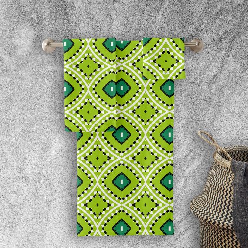 Stylish Vibrant Bold Lime Green Geometric Pattern Bath Towel Set