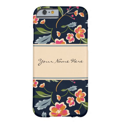 Stylish Vibrant Floral Pattern on Dark Blue Barely There iPhone 6 Case