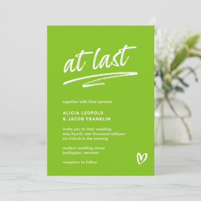 Stylish Vibrant Green Modern Wedding Invitation (Standing Front)